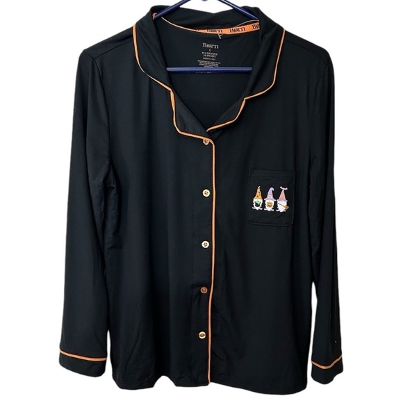 Born Other - Born Long Sleeve Black Halloween Gnome Button Down Pajama Top